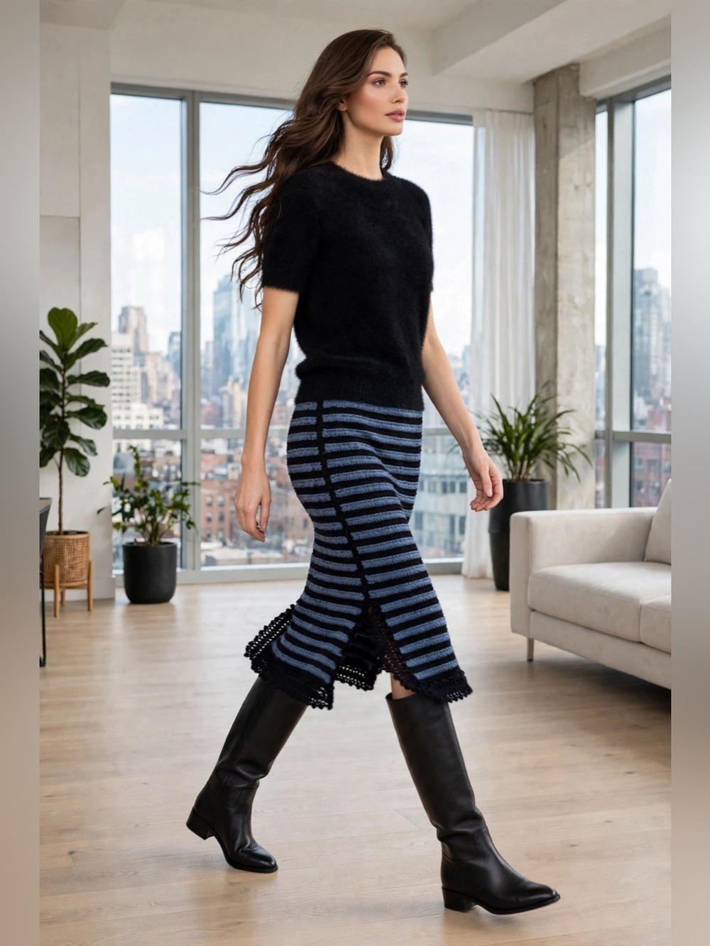 ZADIG & VOLTAIRE Striped Crochet Midi Skirt size XS
